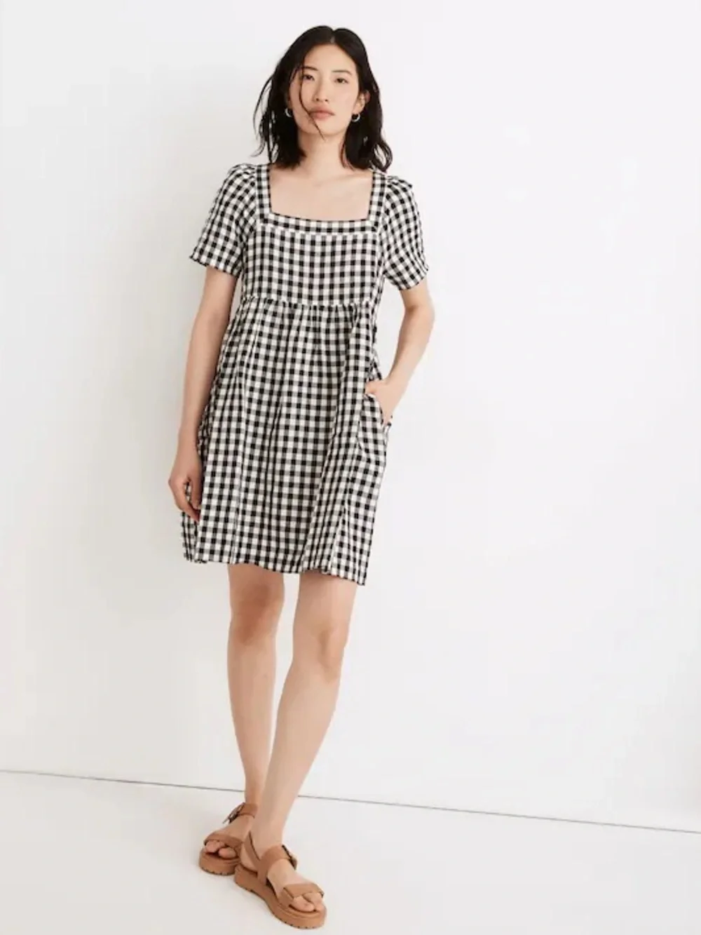 Madewell Allie Linen Blend Black & White Gingham Check Dress Sz S - Picture 3 of 7